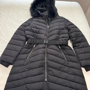 Express Black Belted Puffer Coat